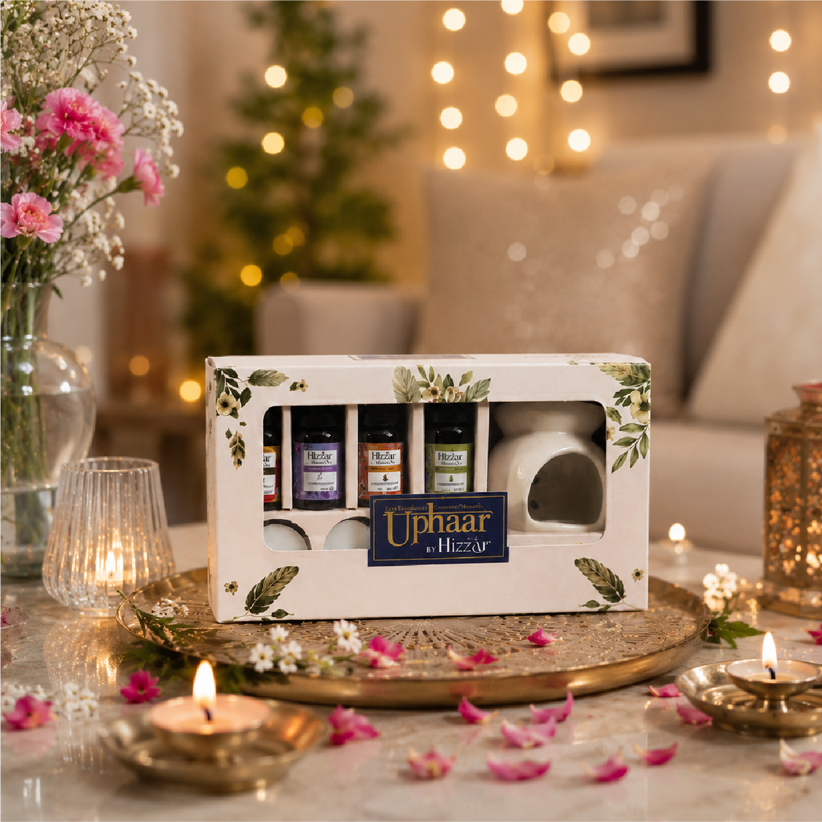Ceramic Oil Diffuser Gift Set | 4 Aroma Oils & 6 Tealight Candles