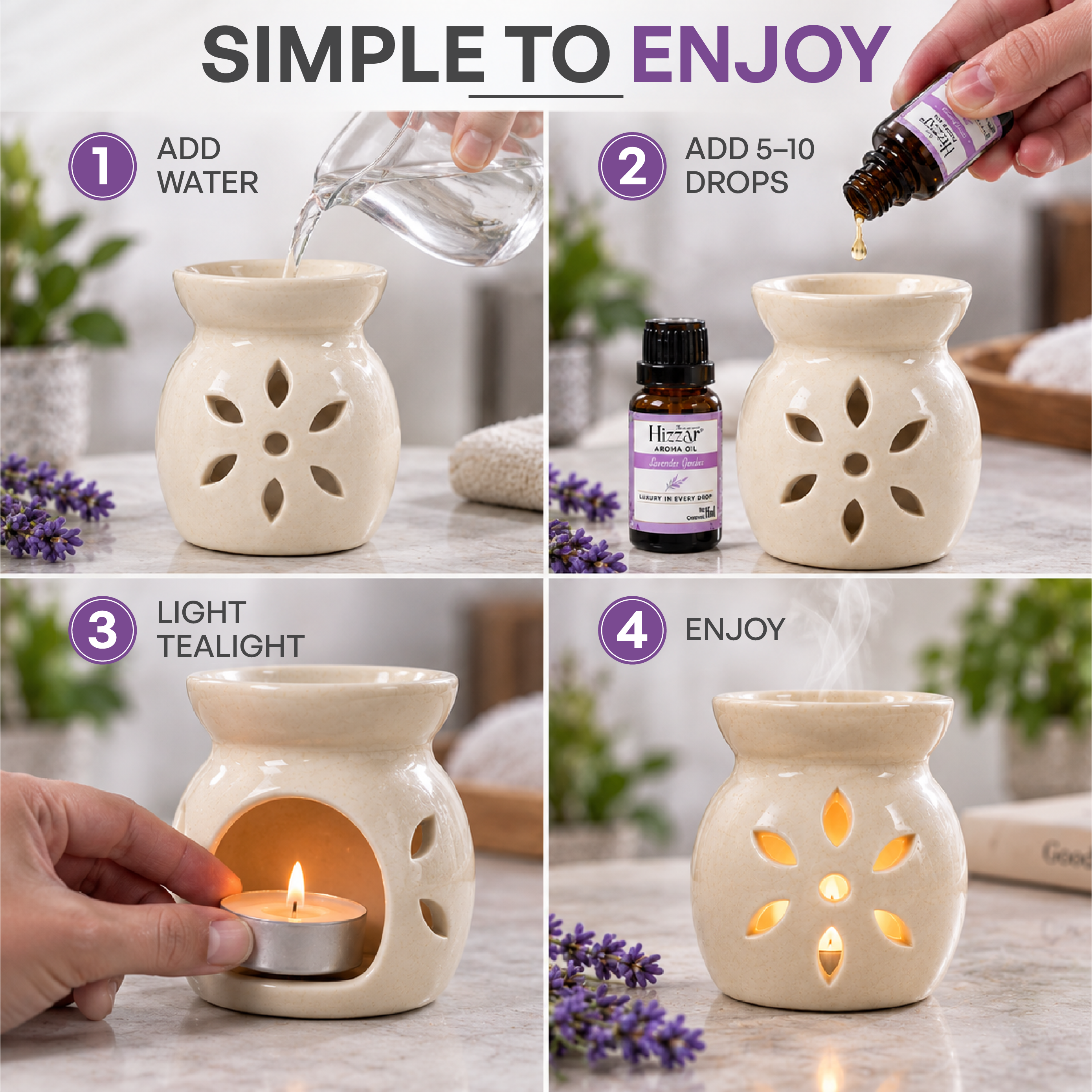 Ceramic Oil Diffuser Gift Set – Lavender Garden