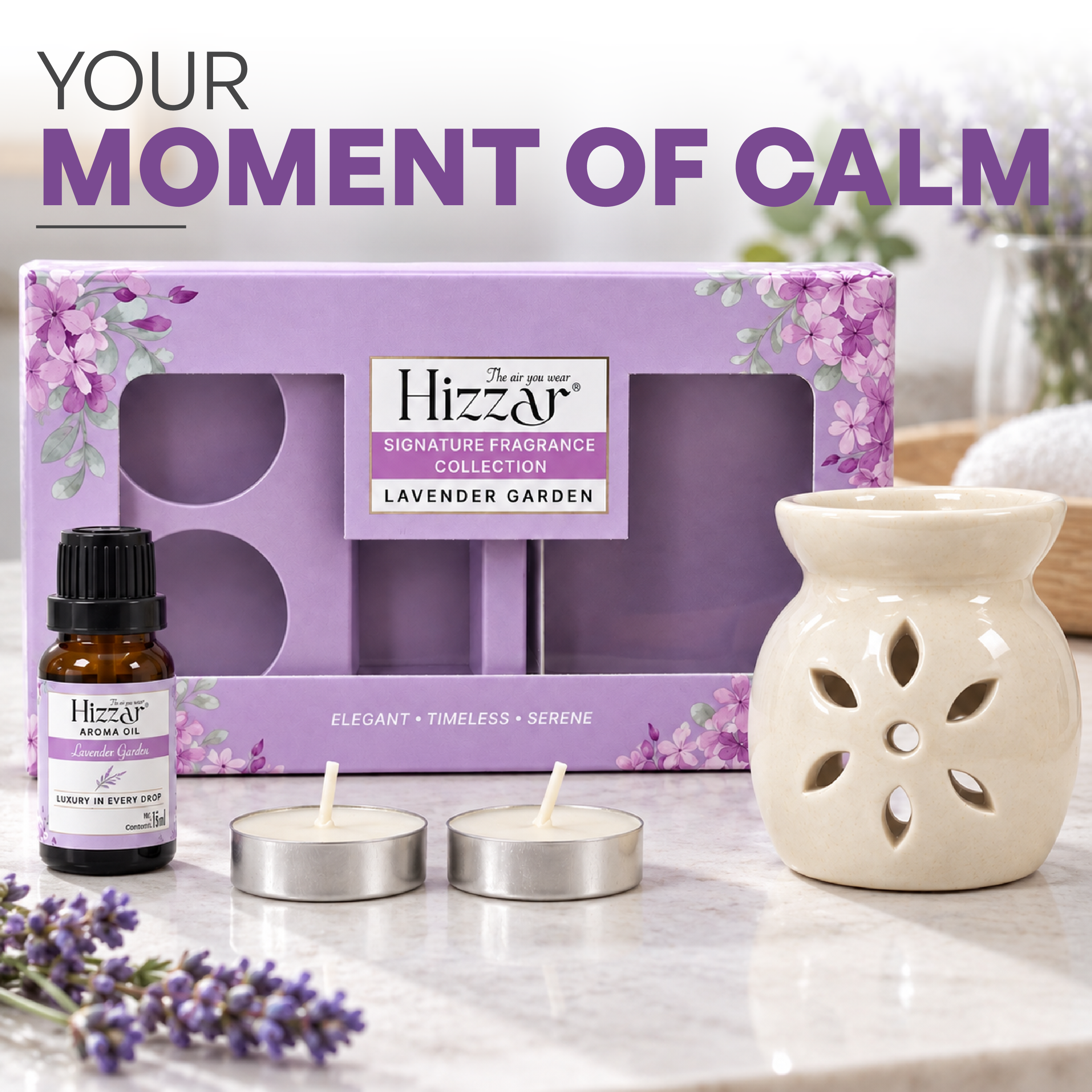 Ceramic Oil Diffuser Gift Set – Lavender Garden