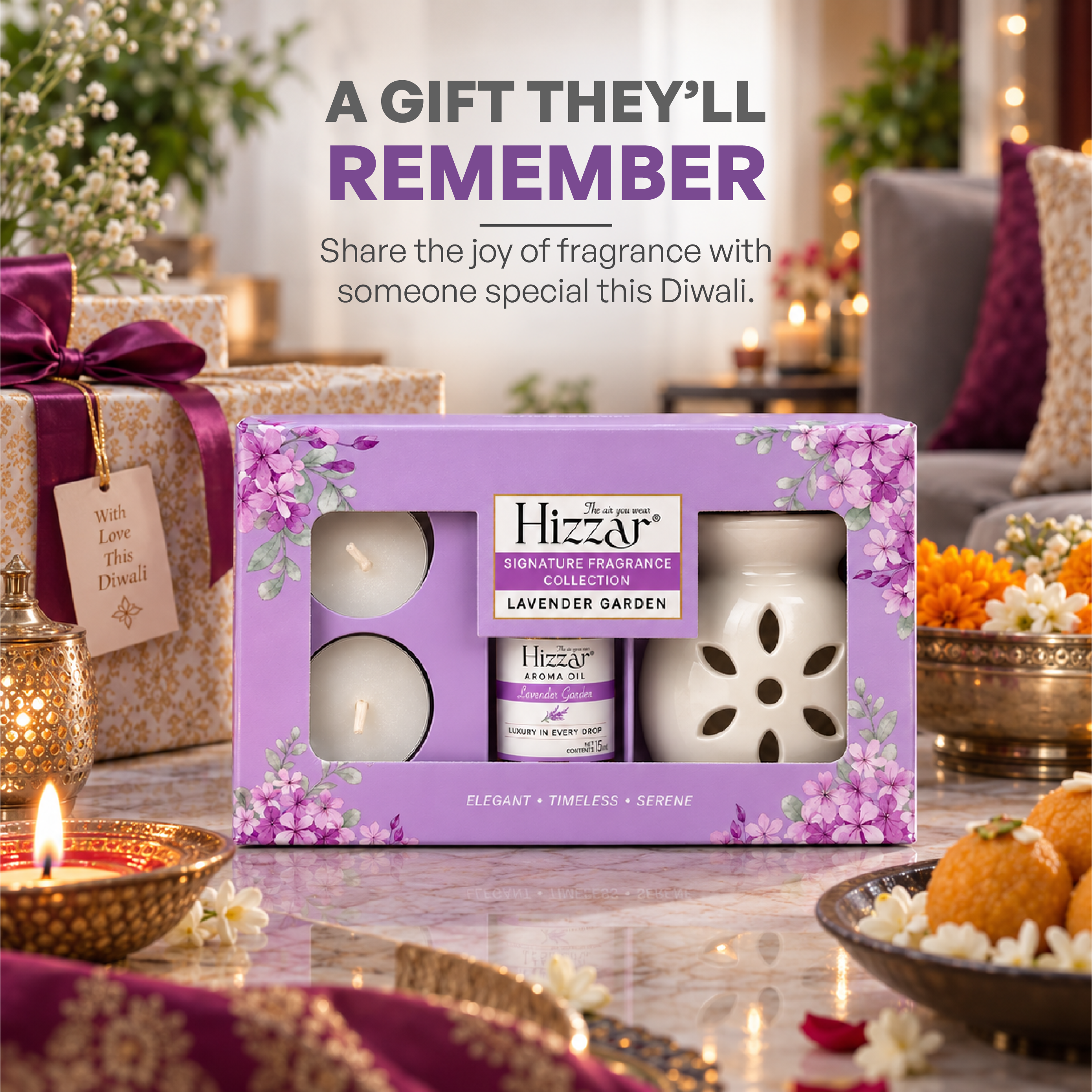 Ceramic Oil Diffuser Gift Set – Lavender Garden
