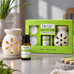 Ceramic Oil Diffuser Gift Set – Lemongrass Fields