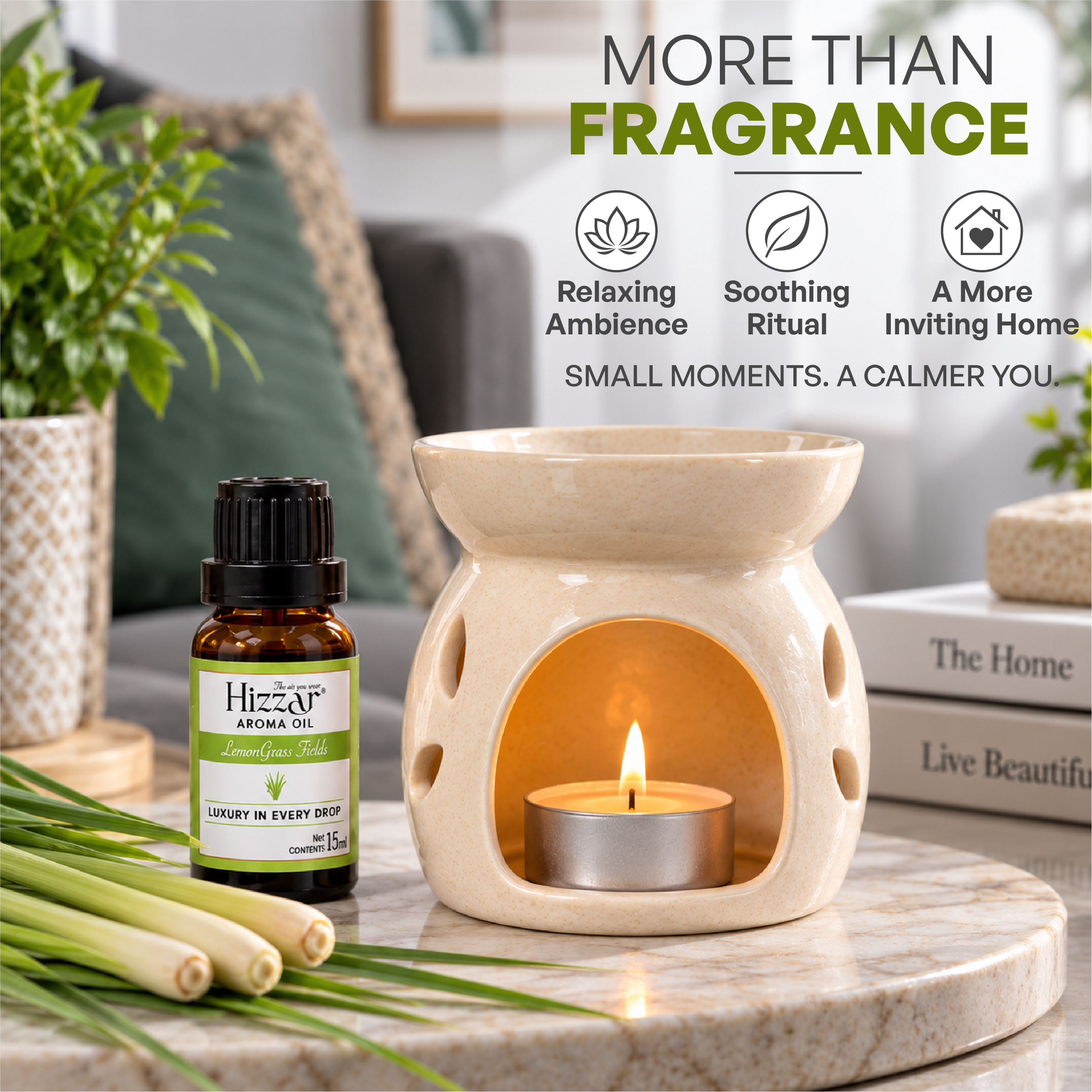 Ceramic Oil Diffuser Gift Set – Lemongrass Fields