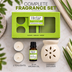 Ceramic Oil Diffuser Gift Set – Lemongrass Fields