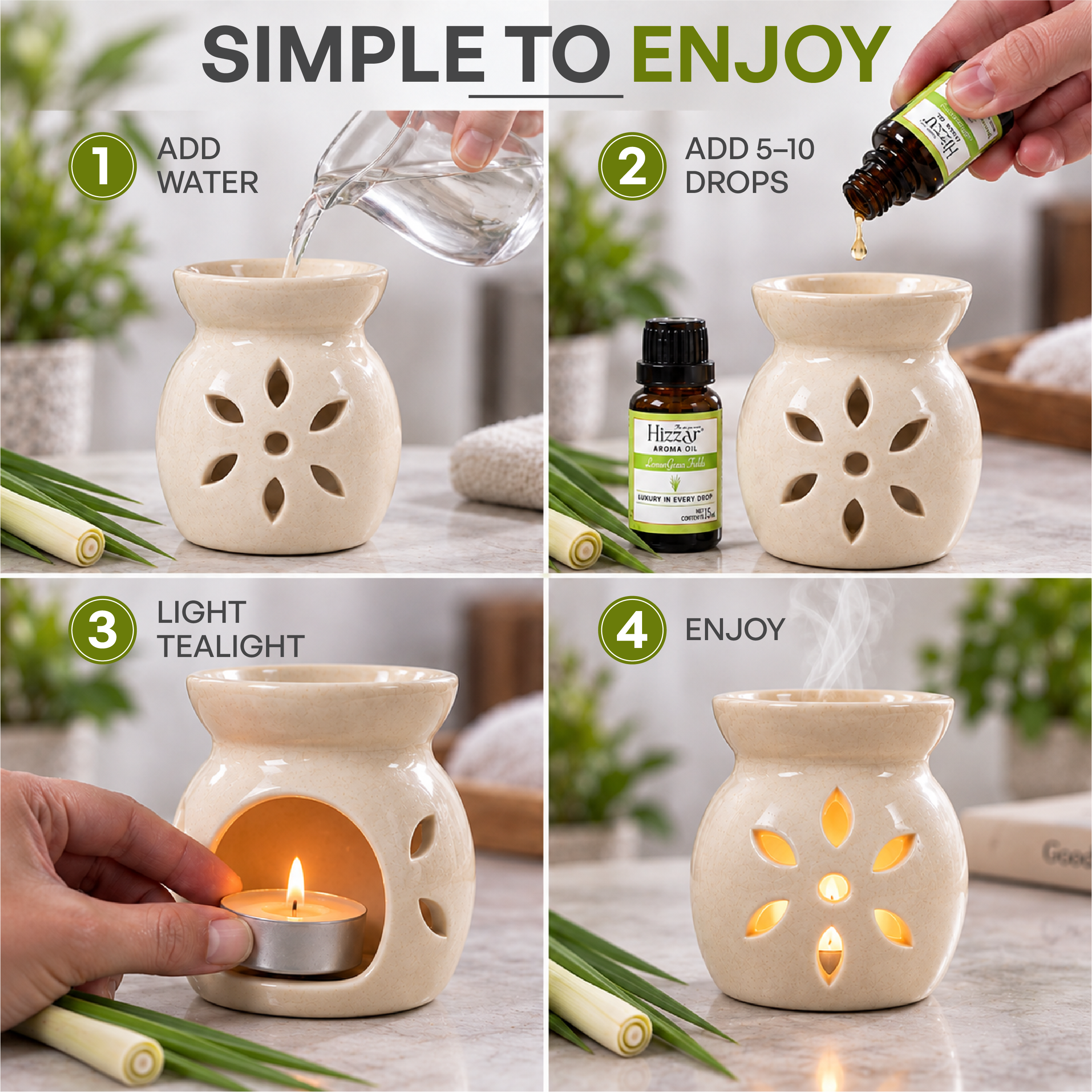 Ceramic Oil Diffuser Gift Set – Lemongrass Fields