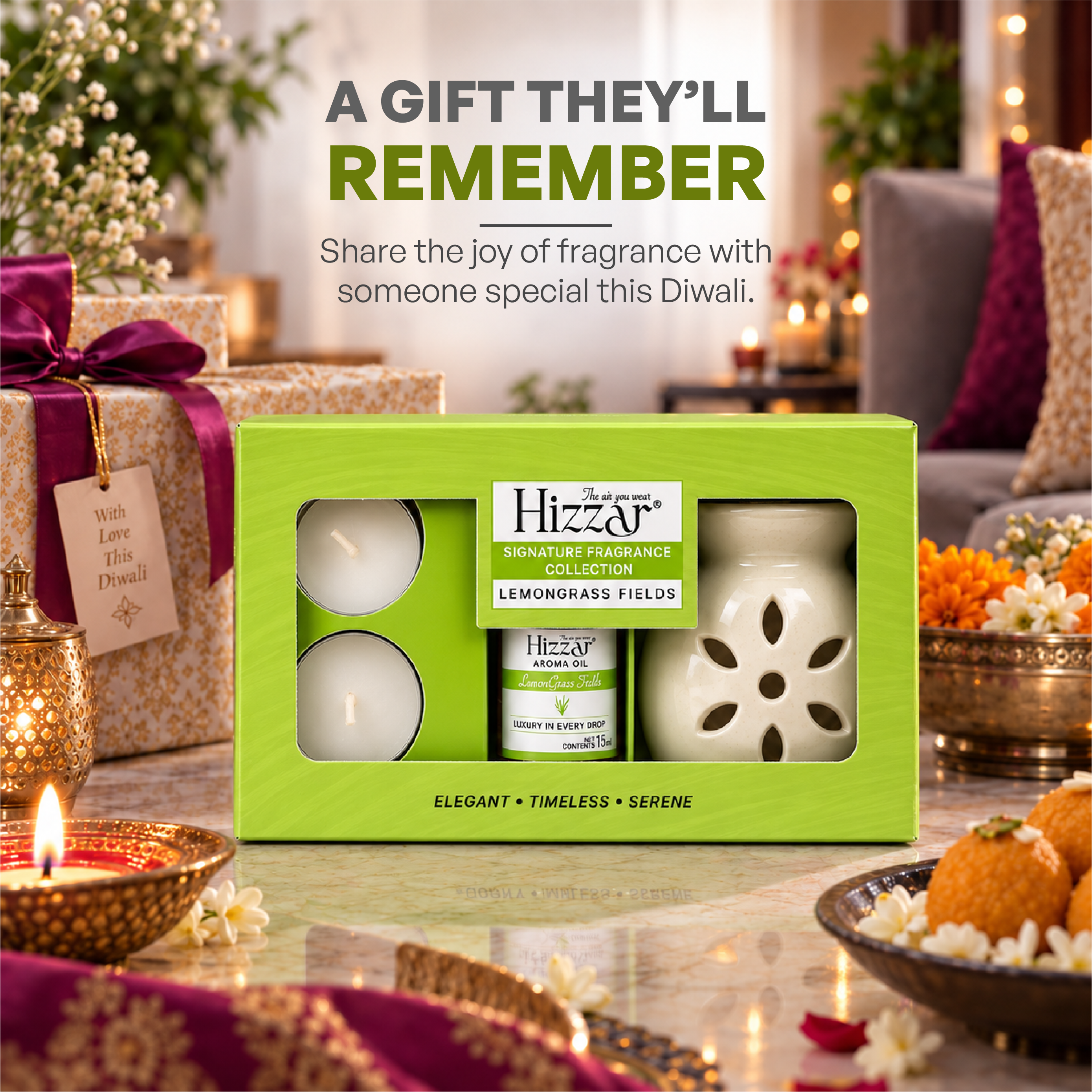 Ceramic Oil Diffuser Gift Set – Lemongrass Fields