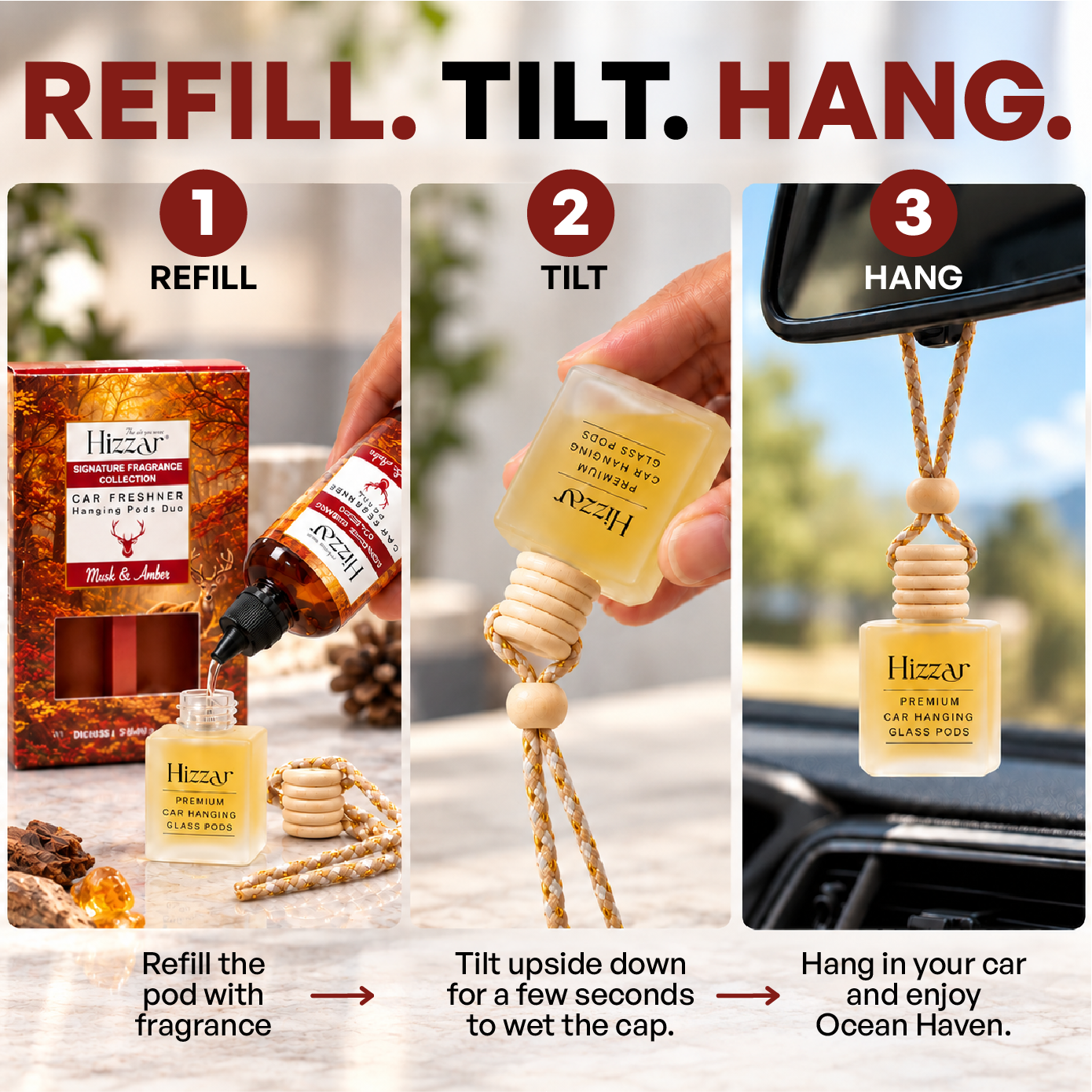 Car Freshener | Hanging Pods Duo + 100 ml Refill – Musk & Amber