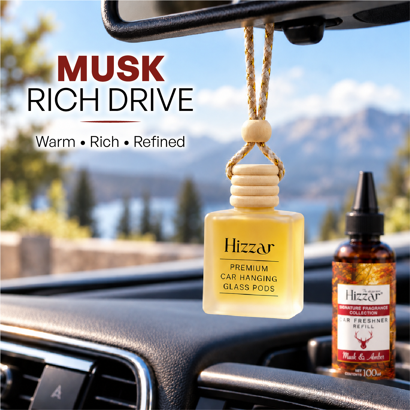 Car Freshener | Hanging Pods Duo + 100 ml Refill – Musk & Amber